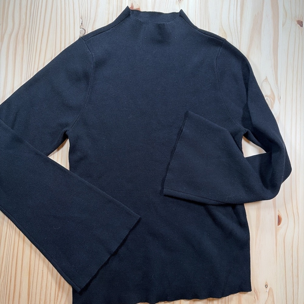 Maeve Anthropologie Mock Neck Bell Sleeve Sweater Black Size Large Classic